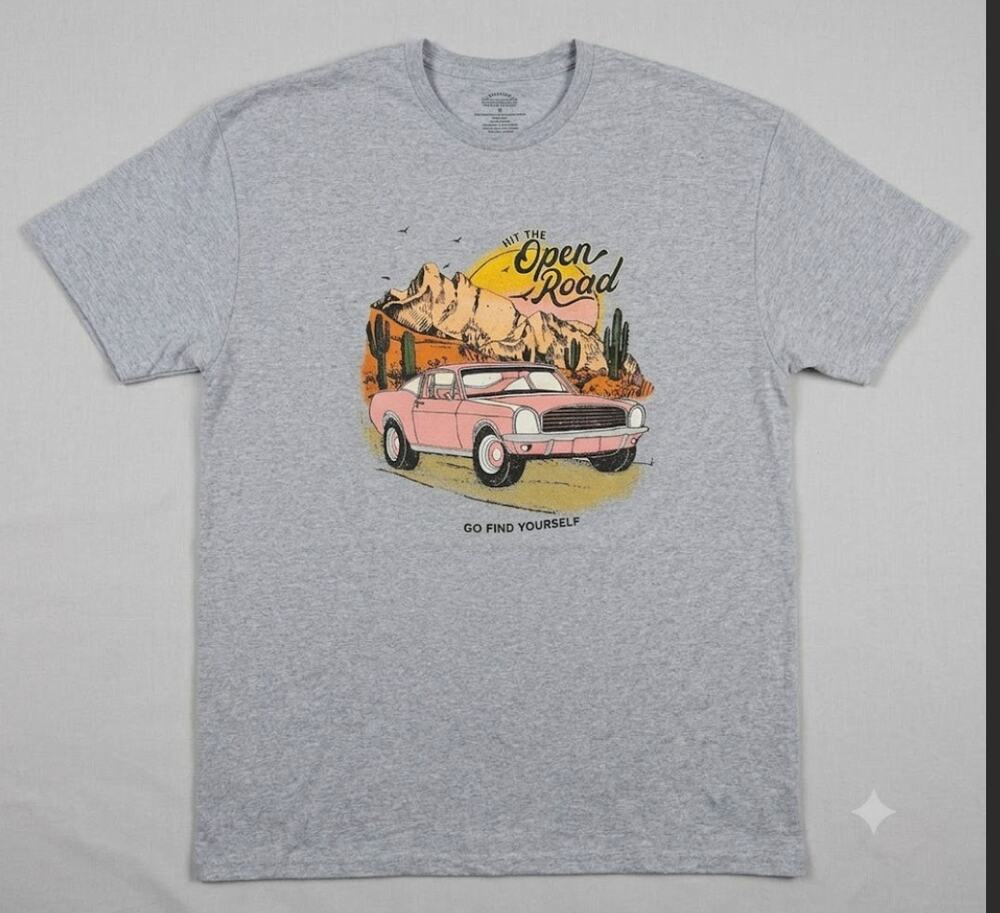 Hit The Open Road Go Find Yourself Graphic T-Shirt Heather Gray Mens 3XL